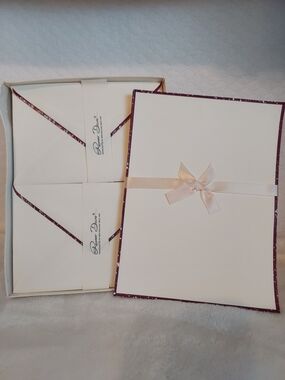 Renner Davis Cream Boxed Stationery Set with Burgandy Watercolor Trim Accent